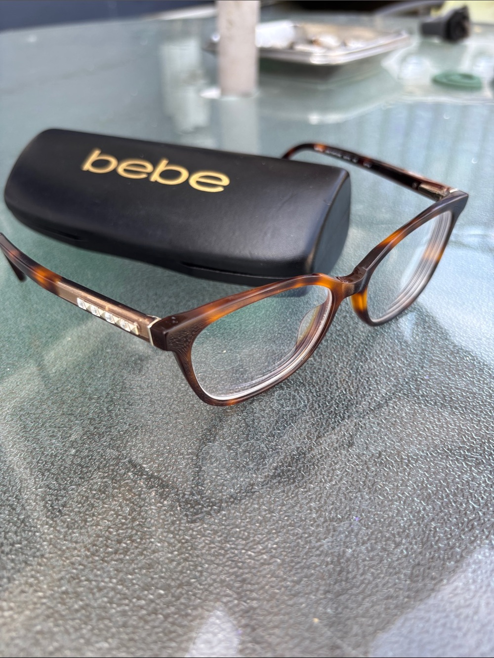 bebe BB5169 Tortoiseshell Cat-Eye Glasses with Rhinestone Temples - Brown